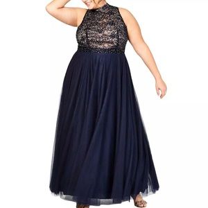 Women’s Formal Ball Gown Dress Plus Size 18W 22W Navy Beaded City Studio Wedding